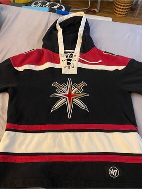 47 Black Red White Hockey Pullover Hoodie with Center Star Crest